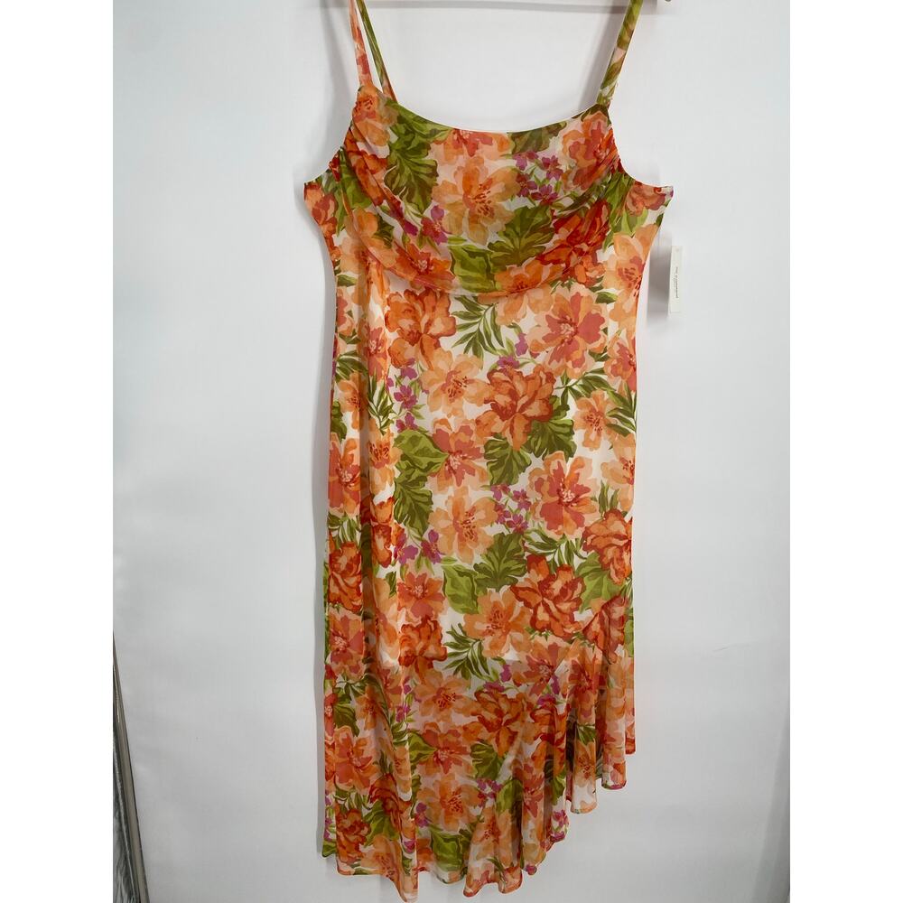 No Comment Dress 2X 90s Y2K Fairy Floral Long Ruched Lettuce Hem Stretchy